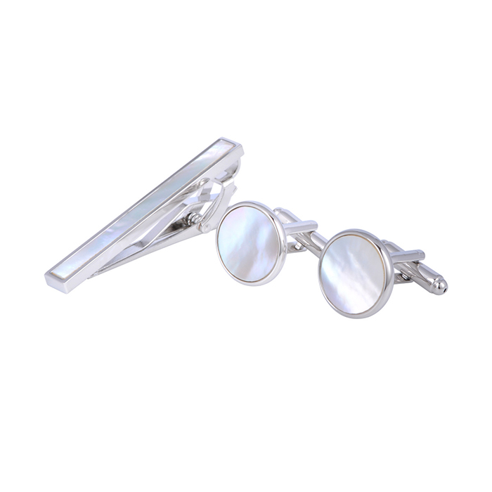 Hot Sale Custom Silver Plated Jewelry Cufflinks And Tie Clip Set