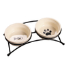 Wholesale Cartoon Pet Ceramic Bowl Iron Frame Double Bowl Dog Food Bowl