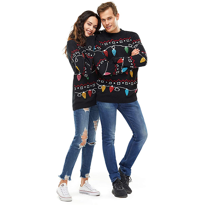 Unisex Ugly Christmas Holiday Sweater Funny Light Up Long Sleeves Sweaters 