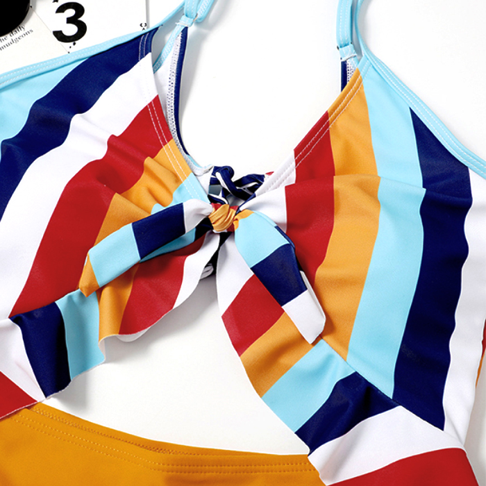 Factory Direct Sales High Waist Sling Splicing Bikini Custom One-piece Swimsuit Sexy Bow Swimwear & Beachwear