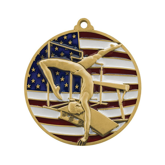Factory Custom Awards Stars And Stripes American Flag V Neck Ribbon Gymnastics Medal